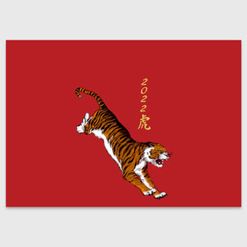 Поздравительная открытка с принтом Тигр идёт! в Курске, 100% бумага | плотность бумаги 280 г/м2, матовая, на обратной стороне линовка и место для марки
 | год тигра | иероглиф | китайский иероглиф | китайский новый год | новый год | тигр