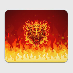 Прямоугольный коврик для мышки с принтом Огненный тигр в пламени в Курске, натуральный каучук | размер 230 х 185 мм; запечатка лицевой стороны | огонь | пламя | символ года | тигр | хищник