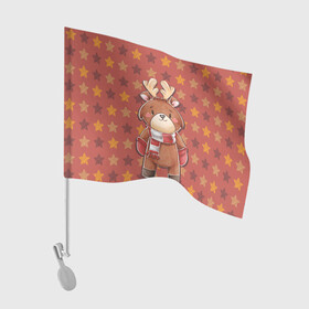 Флаг для автомобиля с принтом Милый олень в звездах в Курске, 100% полиэстер | Размер: 30*21 см | животное | звезды | олень | олень в шарфе | рога