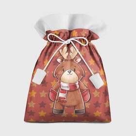 Подарочный 3D мешок с принтом Милый олень в звездах в Курске, 100% полиэстер | Размер: 29*39 см | Тематика изображения на принте: животное | звезды | олень | олень в шарфе | рога