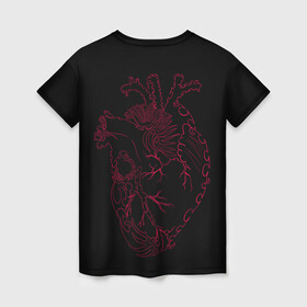 Женская футболка 3D с принтом Сердце лезвия в Курске, 100% полиэфир ( синтетическое хлопкоподобное полотно) | прямой крой, круглый вырез горловины, длина до линии бедер | алые лезвия | алые узоры | алые шипы | вены | красные вены | красные лезвия | красные шипы | лезвие | лезвия | острое | сердце | сердце с шипами | шипы