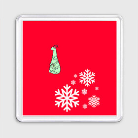 Магнит 55*55 с принтом НОВОГОДНИЙ ДРАКОНЧИК в Курске, Пластик | Размер: 65*65 мм; Размер печати: 55*55 мм | Тематика изображения на принте: 2021 | 2022 | new year | деда мороза | дракон | к нам приходит | клауса | костюм | новогодний | новый год | праздник | рождество | санты | снег | снежинки | снежок | узор