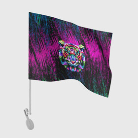 Флаг для автомобиля с принтом Тигр Красочный 2022 в Курске, 100% полиэстер | Размер: 30*21 см | арт | брызги | голова | грива | кляксы | кошка | краски | неон | тигр | царапины | шерсть