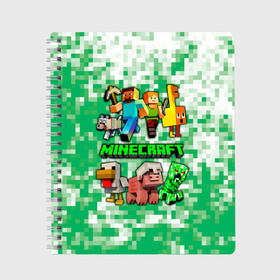 Тетрадь с принтом Minecraft персонажи мобы в Курске, 100% бумага | 48 листов, плотность листов — 60 г/м2, плотность картонной обложки — 250 г/м2. Листы скреплены сбоку удобной пружинной спиралью. Уголки страниц и обложки скругленные. Цвет линий — светло-серый
 | creeper | green minecraft | minecraft | minecraft creeper | minecraft dungeons | детские игры | зеленый майнкрафт | крипер | крипер майнкрафт | криппер | майнкрафт | майнкрафт крипер | майнкрафт персонажи | майнкрафт подземелье
