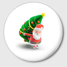 Значок с принтом Дед мороз с елкой в Курске,  металл | круглая форма, металлическая застежка в виде булавки | веселый дед мороз | дед мороз | елка | новый год | санта клаус