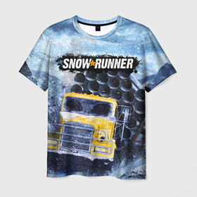Мужская футболка 3D с принтом SNOWRUNNER ART СНОУРАННЕР АРТ в Курске, 100% полиэфир | прямой крой, круглый вырез горловины, длина до линии бедер | game | snow runner | snowrunner | winter | грузовик | дальнобойщик | зима | игра | лес | симулятор | снег | сноу раннер | сноураннер