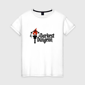 Женская футболка хлопок с принтом Darkest Dungeon | Темнейшее подземелье в Курске, 100% хлопок | прямой крой, круглый вырез горловины, длина до линии бедер, слегка спущенное плечо | colour of madness | crimson court | darkest dungeon | game | logo | roguelike | shieldbreaker | the shieldbreaker | игра | лого | логотип | ролевая игра | темнейшее подземелье