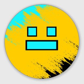 Круглый коврик для мышки с принтом GEOMETRY DASH SMILE БРЫЗГИ КРАСОК в Курске, резина и полиэстер | круглая форма, изображение наносится на всю лицевую часть | 2d | arcade | demon | game | geometry dash | levels | meltdown | robtop | smile | аркада | брызги | брызги красок | геометрический тире | демон | краски | раннер | смайлы | уровни | эмоции