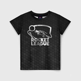 Детская футболка 3D с принтом Rocket League Metal Logo в Курске, 100% гипоаллергенный полиэфир | прямой крой, круглый вырез горловины, длина до линии бедер, чуть спущенное плечо, ткань немного тянется | Тематика изображения на принте: auto | avto | car | race | rocket league | авто | гонки | машина | рокет лига | тачка