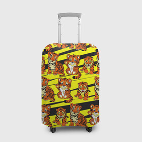 Чехол для чемодана 3D с принтом Няшные Тигрята в Курске, 86% полиэфир, 14% спандекс | двустороннее нанесение принта, прорези для ручек и колес | желтый | звери | кошка | полосатый | тигр | шерсть