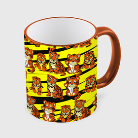 Кружка с принтом Няшные Тигрята в Курске, керамика | ёмкость 330 мл | желтый | звери | кошка | полосатый | тигр | шерсть