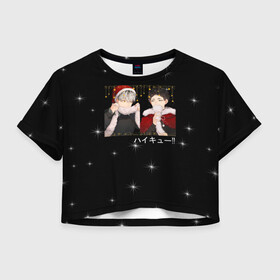 Женская футболка Crop-top 3D с принтом Akaashi Keiji & Bokuto Koutarou в Курске, 100% полиэстер | круглая горловина, длина футболки до линии талии, рукава с отворотами | akaashi keiji | bokuto koutarou | haikyuu | кейджи акааши | котаро бокуто