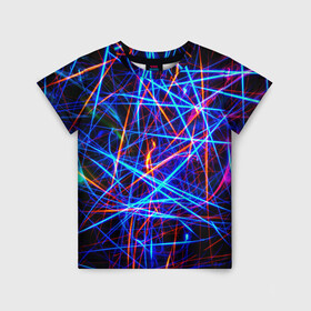 Детская футболка 3D с принтом NEON LINES Glowing Lines Effect в Курске, 100% гипоаллергенный полиэфир | прямой крой, круглый вырез горловины, длина до линии бедер, чуть спущенное плечо, ткань немного тянется | rave neon | живые линии | неновые лучи | неон | неоновая лампа | неоновая ночь | неоновые ленты | неоновые линии разных цветов | неоновый рейв | светящиеся линии | флекс неон | эффект неона