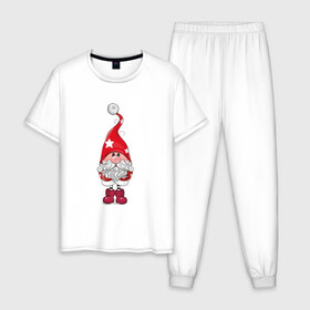 Мужская пижама хлопок с принтом Забавный Санта в Курске, 100% хлопок | брюки и футболка прямого кроя, без карманов, на брюках мягкая резинка на поясе и по низу штанин
 | Тематика изображения на принте: дед мороз | новый год | санта | санта клаус