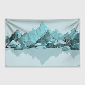 Флаг-баннер с принтом Голубой горный пейзаж с темно-серыми тенями в Курске, 100% полиэстер | размер 67 х 109 см, плотность ткани — 95 г/м2; по краям флага есть четыре люверса для крепления | голубые горы | горный | горный массив | горный пейзаж | горы | горы в снегу | для сноуборда | для туристов | заснеженные горы | зимние горы | зимний | лыжный | снежные горы | сноуборд