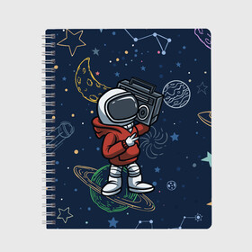 Тетрадь с принтом КОСМИЧЕСКАЯ МУЗЫКА | SPACE MUSIC в Курске, 100% бумага | 48 листов, плотность листов — 60 г/м2, плотность картонной обложки — 250 г/м2. Листы скреплены сбоку удобной пружинной спиралью. Уголки страниц и обложки скругленные. Цвет линий — светло-серый
 | astronaut | music | planet | rocket | space | stars | астронавт | звезда | звезды | космонавт | космос | магнитафон | мафон | музыка | музыкант | планета | планеты | ракета
