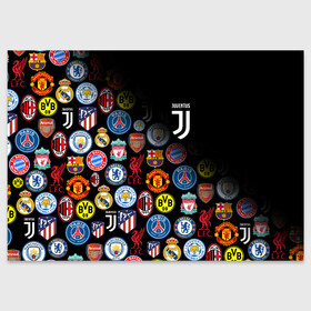 Поздравительная открытка с принтом JUVENTUS LOGOBOMBING SPORT в Курске, 100% бумага | плотность бумаги 280 г/м2, матовая, на обратной стороне линовка и место для марки
 | black white | cr7 | fc juventus | football | juve | juventus | ronaldo | sport | бык | роналдо | роналду | спорт | футбол | чёрно белый | ювентус