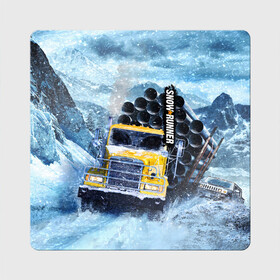 Магнит виниловый Квадрат с принтом SnowRunner грузовик в Курске, полимерный материал с магнитным слоем | размер 9*9 см, закругленные углы | auto | car | mudrunner | snow runner | snowrunner | авто | бездорожье | внедорожник | вождение | грузовик | дальнобойщики | машина | симулятор | снег | тягач | фура
