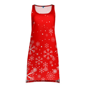 Платье-майка 3D с принтом Летящие снежинки в Курске, 100% полиэстер | полуприлегающий силуэт, широкие бретели, круглый вырез горловины, удлиненный подол сзади. | 2022 | happy new year | merry christmas | год тигра | зима близко | нг | новогодний | новогодний тигр | новый год | новый год 2022 | рождество | символ 2022 года | снежинки
