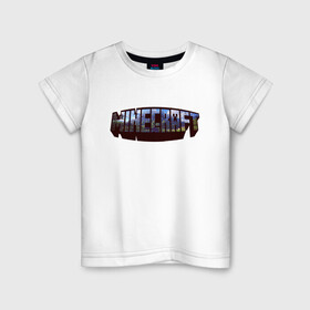 Детская футболка хлопок с принтом Minecraft Логотип в Курске, 100% хлопок | круглый вырез горловины, полуприлегающий силуэт, длина до линии бедер | Тематика изображения на принте: minecraft logo | крипер | майнкравт | майнкрафт | стив | хиробрин