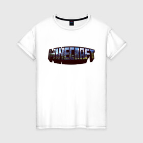 Женская футболка хлопок с принтом Minecraft Логотип в Курске, 100% хлопок | прямой крой, круглый вырез горловины, длина до линии бедер, слегка спущенное плечо | minecraft logo | крипер | майнкравт | майнкрафт | стив | хиробрин