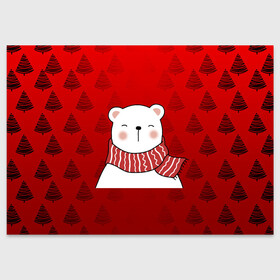 Поздравительная открытка с принтом МЕДВЕЖОНОК УМКА БЕЛЫЙ МИШКА в Курске, 100% бумага | плотность бумаги 280 г/м2, матовая, на обратной стороне линовка и место для марки
 | 2021 | new year | деда мороза | друг | ёлка | ёлочка | к нам приходит | как у всех | клауса | костюм | красный | медведь | медвежонок | новогодний | новый год | праздник | рекомендации | рождество | санты | узор
