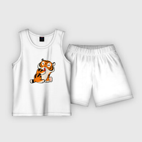 Детская пижама с шортами хлопок с принтом забавный тигр показывает язык в Курске,  |  | Тематика изображения на принте: 2022 | год тигра | новый год | новый год 2022 | символ года | тигр | тигренок | тигрица | тигры