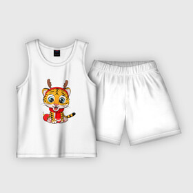 Детская пижама с шортами хлопок с принтом Тигренок с рожками 2022 в Курске,  |  | 2022 | год тигра | новый год | новый год 2022 | символ года | тигр | тигренок | тигрица | тигры