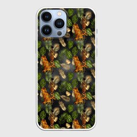 Чехол для iPhone 13 Pro Max с принтом Тропики и тигры в Курске,  |  | Тематика изображения на принте: африка | листья | паттерн | тропики | цветы