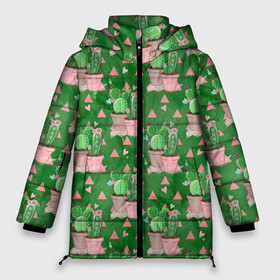 Женская зимняя куртка Oversize с принтом Кактусы в горшках green в Курске, верх — 100% полиэстер; подкладка — 100% полиэстер; утеплитель — 100% полиэстер | длина ниже бедра, силуэт Оверсайз. Есть воротник-стойка, отстегивающийся капюшон и ветрозащитная планка. 

Боковые карманы с листочкой на кнопках и внутренний карман на молнии | горшки | кактус | кактусы | колючий | колючки | цветок