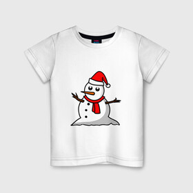 Детская футболка хлопок с принтом Двухсторонний снеговик в Курске, 100% хлопок | круглый вырез горловины, полуприлегающий силуэт, длина до линии бедер | Тематика изображения на принте: snowman | большой снеговик | снеговик новогодний | снеговик с морковкой | снеговик с руками палками | снеговик с угольками глазками | снеговик спиной | снежная баба | снежный человек