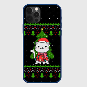 Чехол для iPhone 12 Pro Max с принтом КОТЁНОК И ЁЛОЧКА | НОВОГОДНЯЯ в Курске, Силикон |  | 2020 | 2021 | 2022 | cat | cats | christmas | merry | гирлянды | кот | леденец | мяу | нг | новогодний | новый год | олени | рождество | свитер | узоры