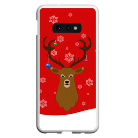 Чехол для Samsung S10E с принтом Новогодний олень New Years Deer в Курске, Силикон | Область печати: задняя сторона чехла, без боковых панелей | 2021 | 2022 | happy new year | happy new year 2022 | новый год | олень | снег | снежинки | снежный олень | сугроб