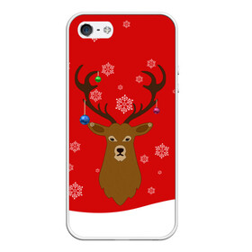 Чехол для iPhone 5/5S матовый с принтом Новогодний олень New Years Deer в Курске, Силикон | Область печати: задняя сторона чехла, без боковых панелей | 2021 | 2022 | happy new year | happy new year 2022 | новый год | олень | снег | снежинки | снежный олень | сугроб