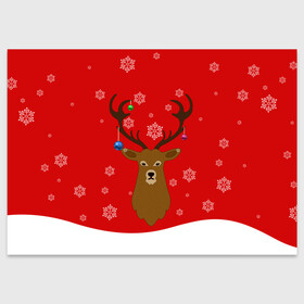 Поздравительная открытка с принтом Новогодний олень New Years Deer в Курске, 100% бумага | плотность бумаги 280 г/м2, матовая, на обратной стороне линовка и место для марки
 | 2021 | 2022 | happy new year | happy new year 2022 | новый год | олень | снег | снежинки | снежный олень | сугроб