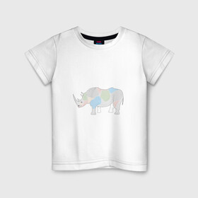 Детская футболка хлопок с принтом Волшебный носорог в Курске, 100% хлопок | круглый вырез горловины, полуприлегающий силуэт, длина до линии бедер | африка | волшебство | животное | животные | звери | зверь | мило | милота | носорог | пятна | пятнистый | разноцветный | сказка | экзотика