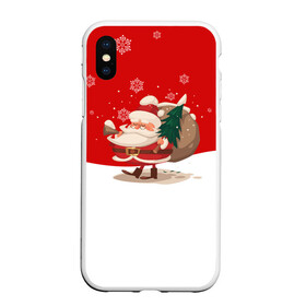 Чехол для iPhone XS Max матовый с принтом Новогодний санта New Years Santa в Курске, Силикон | Область печати: задняя сторона чехла, без боковых панелей | 2021 | 2022 | happy new year | happy new year 2022 | santa | дед мороз | новый год | подарки | санта | снег | снегопад | снежинки | сугроб