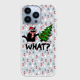 Чехол для iPhone 13 Pro с принтом WHAT CAT | CHRISTMAS в Курске,  |  | Тематика изображения на принте: 2020 | 2021 | 2022 | cat | cats | christmas | merry | what | ват | кот | леденец | мяу | нг | новогодний | новый год | олени | рождество | свитер | узоры