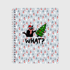 Тетрадь с принтом WHAT CAT | CHRISTMAS в Курске, 100% бумага | 48 листов, плотность листов — 60 г/м2, плотность картонной обложки — 250 г/м2. Листы скреплены сбоку удобной пружинной спиралью. Уголки страниц и обложки скругленные. Цвет линий — светло-серый
 | Тематика изображения на принте: 2020 | 2021 | 2022 | cat | cats | christmas | merry | what | ват | кот | леденец | мяу | нг | новогодний | новый год | олени | рождество | свитер | узоры