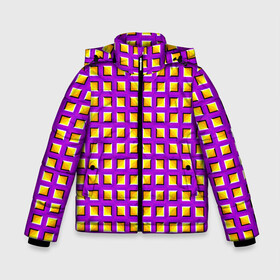 Зимняя куртка для мальчиков 3D с принтом Фиолетовый Фон с Желтыми Квадратами (Иллюзия Движения) в Курске, ткань верха — 100% полиэстер; подклад — 100% полиэстер, утеплитель — 100% полиэстер | длина ниже бедра, удлиненная спинка, воротник стойка и отстегивающийся капюшон. Есть боковые карманы с листочкой на кнопках, утяжки по низу изделия и внутренний карман на молнии. 

Предусмотрены светоотражающий принт на спинке, радужный светоотражающий элемент на пуллере молнии и на резинке для утяжки | Тематика изображения на принте: абстракция | аум | галлюцинация | зазеркалье | игра ума | иллюзии | индиго | майя | мантра | медитация | мираж | неон | нирвана | обман зрения | ом | оптические иллюзии | просветление | психоделика