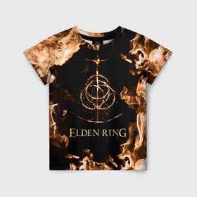 Детская футболка 3D с принтом Elden Ring Logo в Курске, 100% гипоаллергенный полиэфир | прямой крой, круглый вырез горловины, длина до линии бедер, чуть спущенное плечо, ткань немного тянется | Тематика изображения на принте: elden ring | игра элден ринг | кольцо элдена | элден | элден ринг