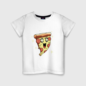 Детская футболка хлопок с принтом CUTE PIZZA в Курске, 100% хлопок | круглый вырез горловины, полуприлегающий силуэт, длина до линии бедер | Тематика изображения на принте: cute | pepperoni | pizza | еда | кусок | кусок пиццы | пепперони | пицца