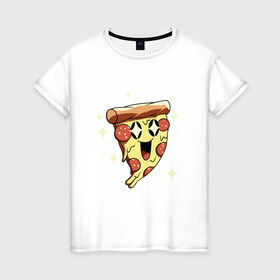 Женская футболка хлопок с принтом CUTE PIZZA в Курске, 100% хлопок | прямой крой, круглый вырез горловины, длина до линии бедер, слегка спущенное плечо | cute | pepperoni | pizza | еда | кусок | кусок пиццы | пепперони | пицца