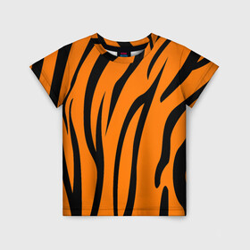Детская футболка 3D с принтом Текстура тигра/tiger в Курске, 100% гипоаллергенный полиэфир | прямой крой, круглый вырез горловины, длина до линии бедер, чуть спущенное плечо, ткань немного тянется | tiger | кошка | оранжевый черный | символ 22 года | текстура | тигр