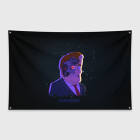 Флаг-баннер с принтом Робо Президент в Курске, 100% полиэстер | размер 67 х 109 см, плотность ткани — 95 г/м2; по краям флага есть четыре люверса для крепления | глаз | зло | надпись | президент | робот