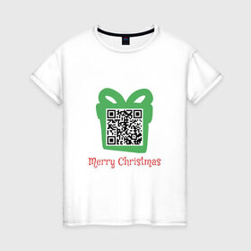 Женская футболка хлопок с принтом QR Christmas в Курске, 100% хлопок | прямой крой, круглый вырез горловины, длина до линии бедер, слегка спущенное плечо | coronavirus | covid | covid19 | qr code | qr код | sputnik | вакцина | вакцинация | вирус | здоровье | изоляция | иммунитет | карантин | ковид | код | корона | коронавирус | маркировка | маска | матрица | п | пандемия