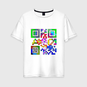 Женская футболка хлопок Oversize с принтом Color QR в Курске, 100% хлопок | свободный крой, круглый ворот, спущенный рукав, длина до линии бедер
 | coronavirus | covid | covid19 | qr code | qr код | sputnik | вакцина | вакцинация | вирус | здоровье | изоляция | иммунитет | карантин | ковид | код | корона | коронавирус | маркировка | маска | матрица | п | пандемия