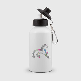 Бутылка спортивная с принтом Разноцветный единорог на светлом в Курске, металл | емкость — 500 мл, в комплекте две пластиковые крышки и карабин для крепления | волшебство | единорог | животное | животные | звери | зверь | конь | лошадь | магия | сказка | фауна