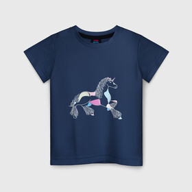 Детская футболка хлопок с принтом Пятнистый единорог на тёмном фоне в Курске, 100% хлопок | круглый вырез горловины, полуприлегающий силуэт, длина до линии бедер | волшебно | волшебство | единорог | животное | животные | звери | зверь | конь | лошадь | магия | мило | милота | сказка