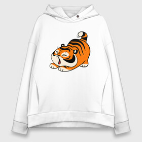 Женское худи Oversize хлопок с принтом милый тигренок cute tiger в Курске, френч-терри — 70% хлопок, 30% полиэстер. Мягкий теплый начес внутри —100% хлопок | боковые карманы, эластичные манжеты и нижняя кромка, капюшон на магнитной кнопке | 2022 | год тигра | новый год | новый год 2022 | символ года | тигр | тигренок | тигрица | тигры